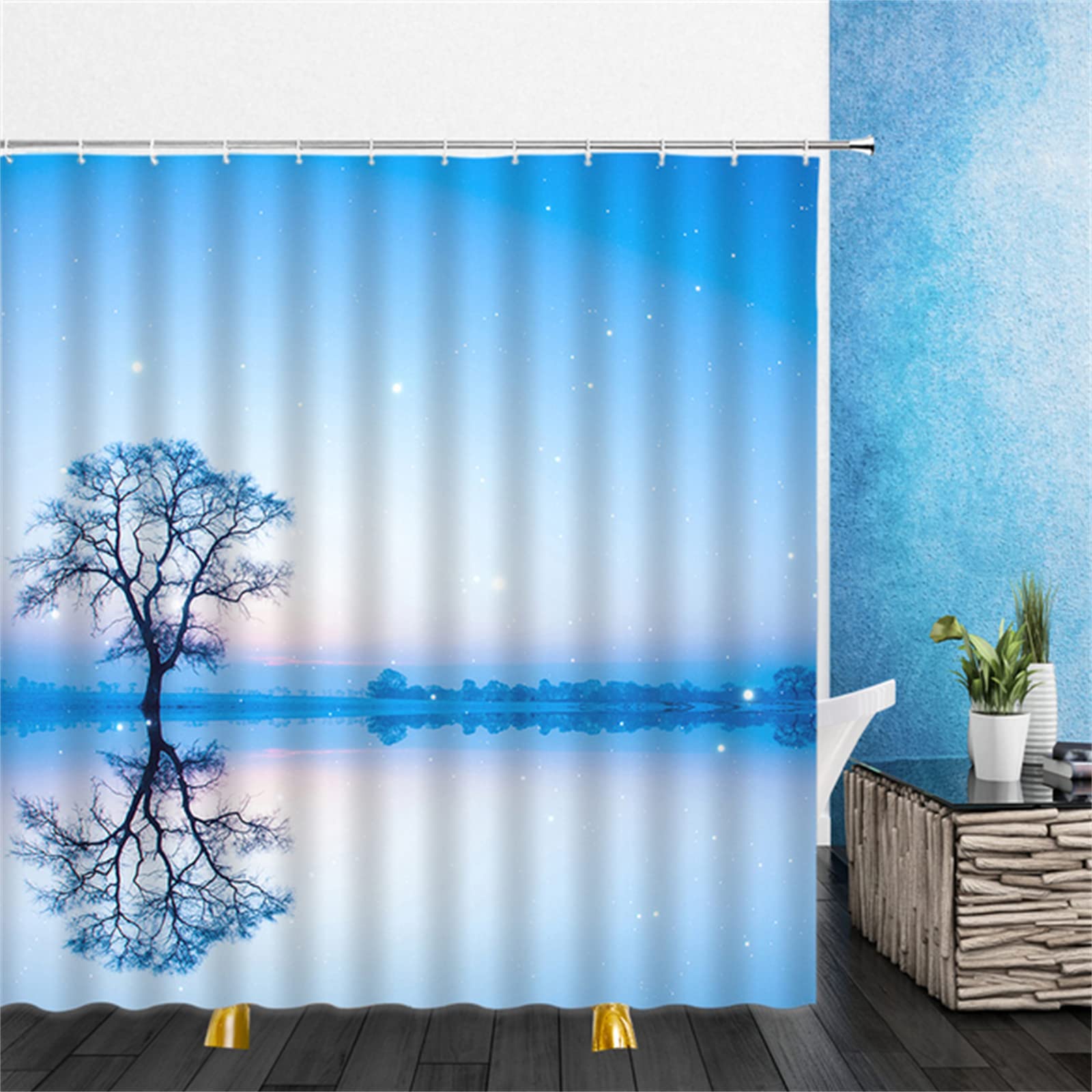 Tenda da Doccia W300cm x L180cm, Tessuto Set di Decorazioni per Il Bagno con Ganci,Paesaggio Tenda da Bagno Impermeabile in Poliestere, per la Vasca da Bagno Decoro