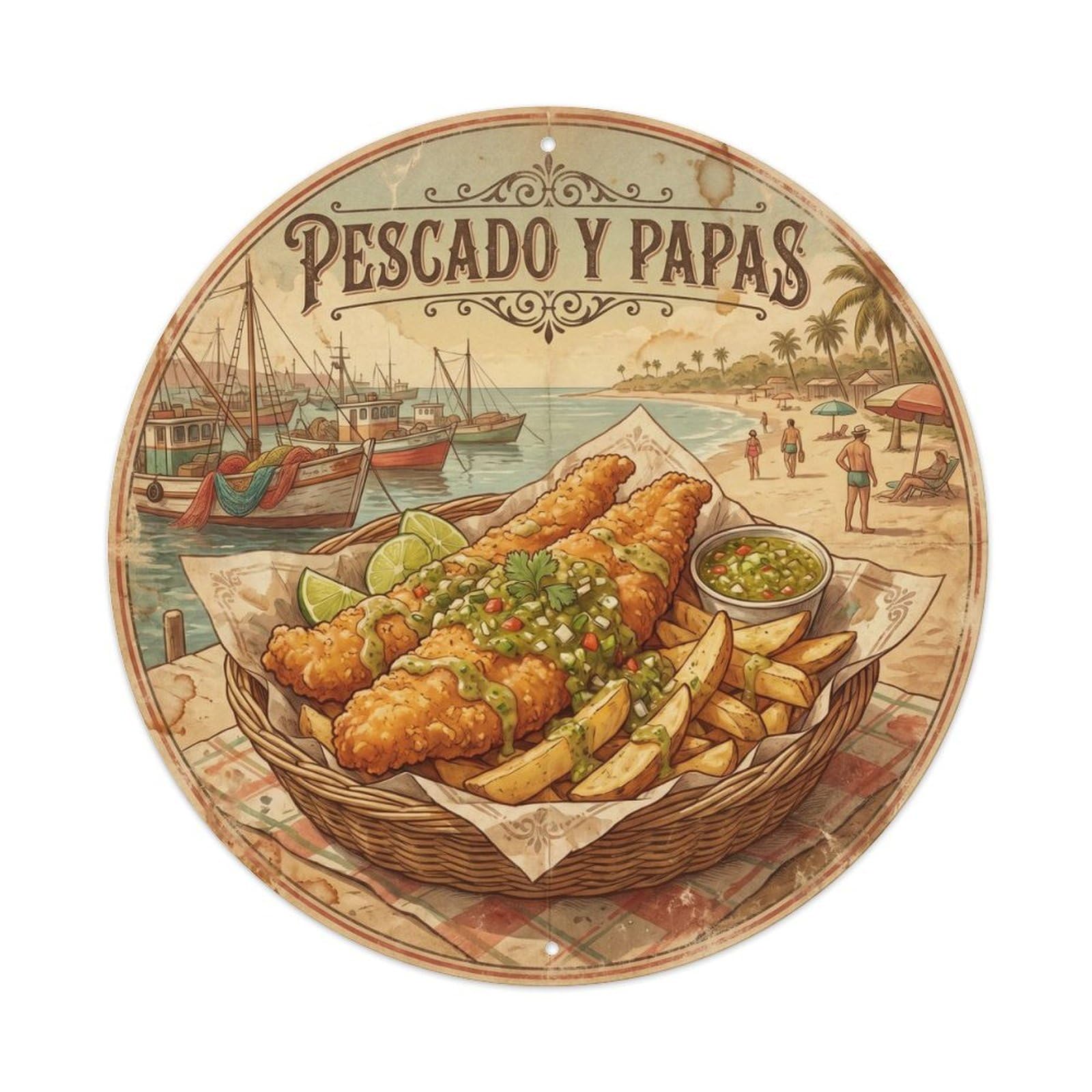 Fish And Chips Mexico Travel Fry Shop Classic Cafe Metal Tin Sign