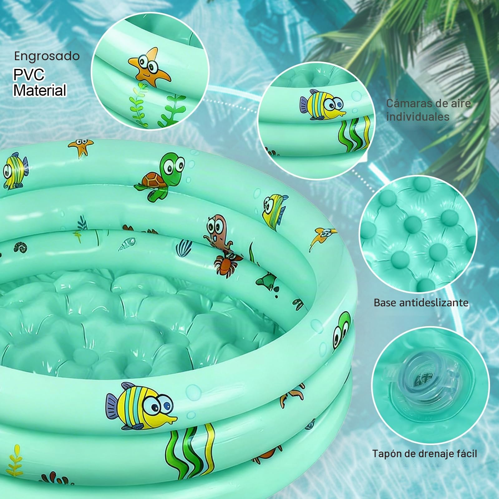Piscina Hinchable Infantil ø 100 cm,Piscina Inflable Pequeña para Niños,Piscinas Infantiles para Niños,Piscina Hinchable Familiar de 3 Anillos para Familia Exterior Jardín Patio Interior Agua Juego