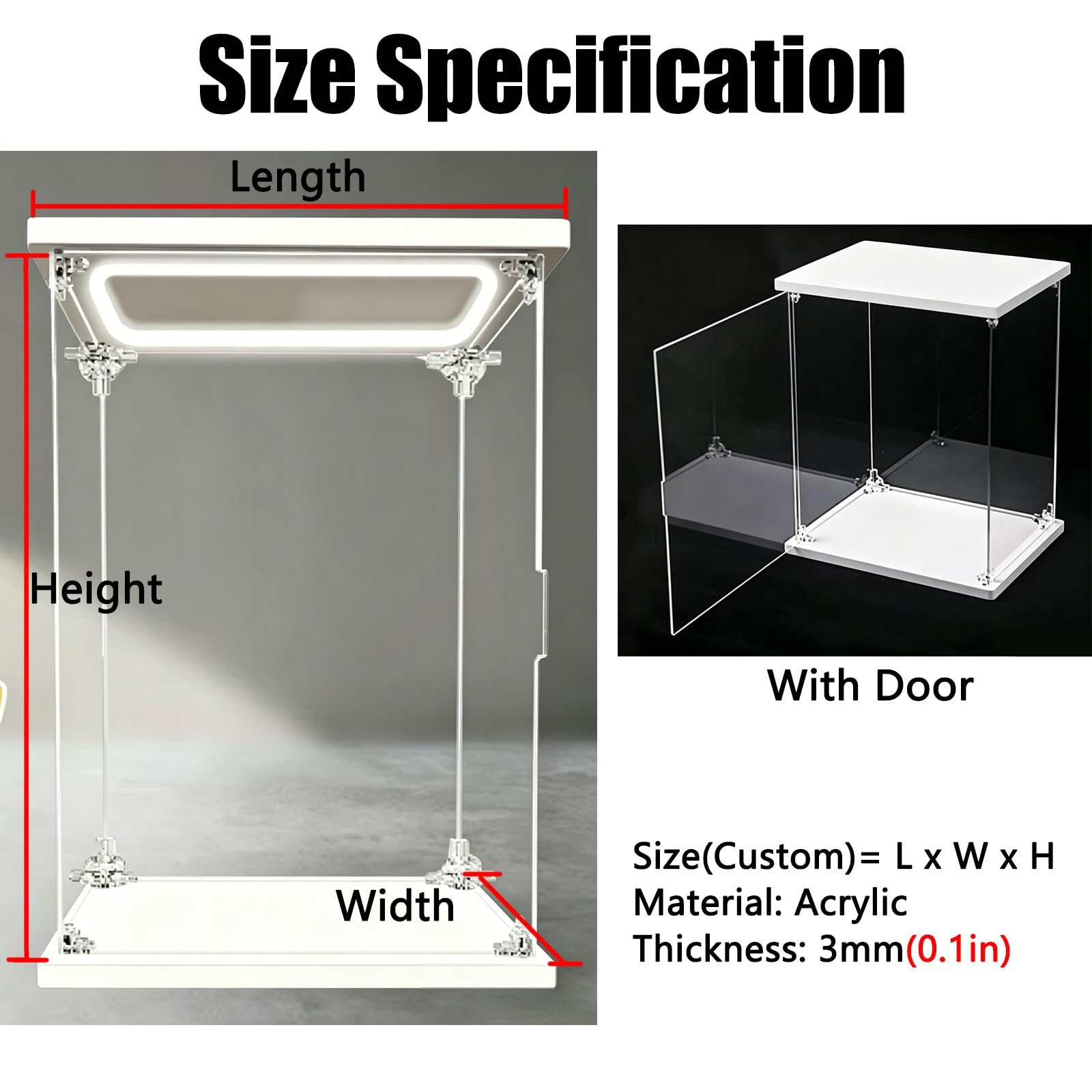 LZMZMQ Vitrina de Acrílico Vitrina Expositora De Acrílico Transparente con Iluminación (80 70 60 50 40 30 20 10 Cm), Cajas De Acrílico Transparente, Vitrina De Protección(50x35x25cm/20x14x10)