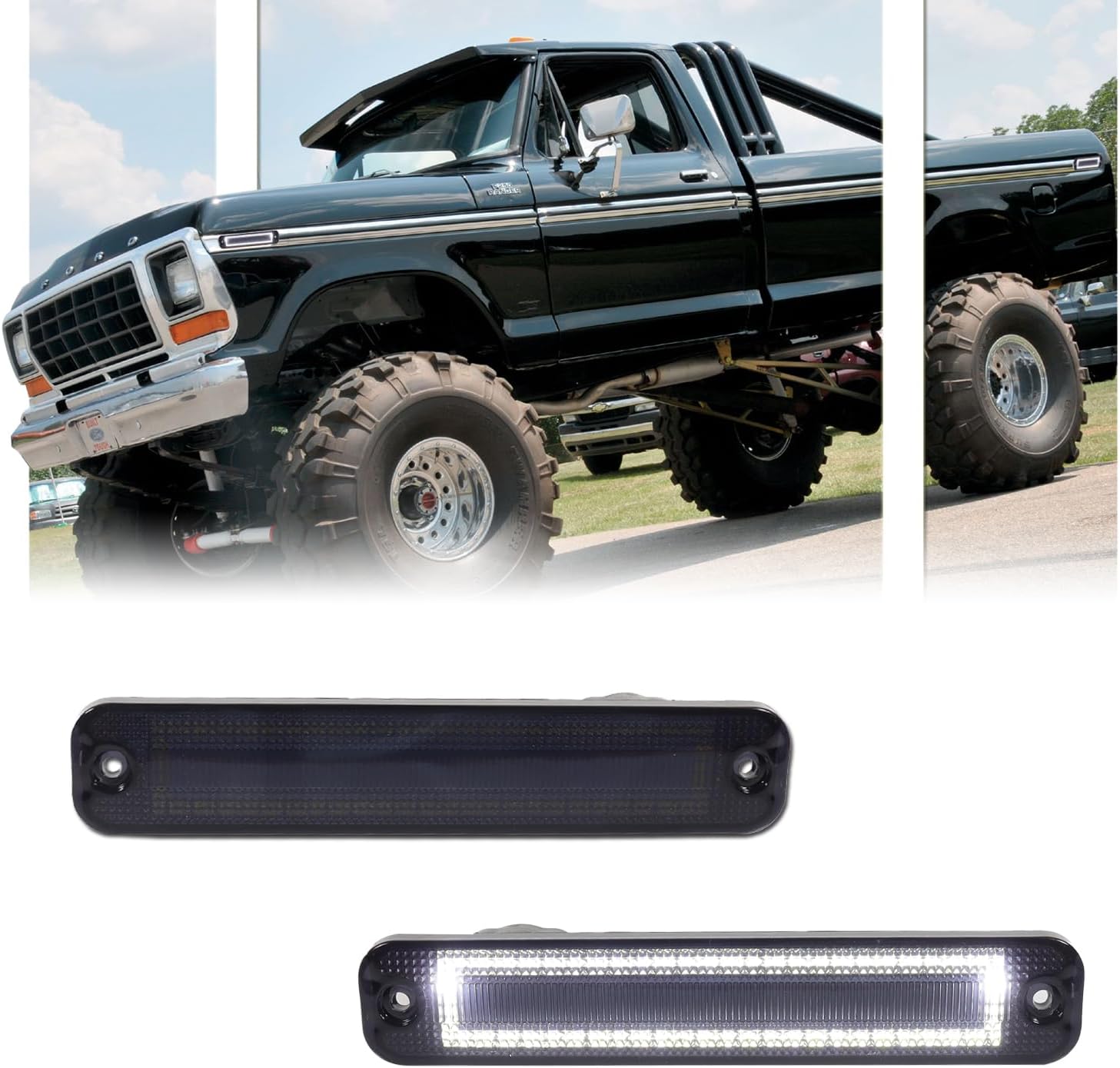 4 PCS Amber & Red LED Side Marker Lights for 1973-1979 F'ord F100 F150 F250 F350, 1975-1991 E100 E150 E250 E350, Smoked Lens Front Rear Side Fender Lamps