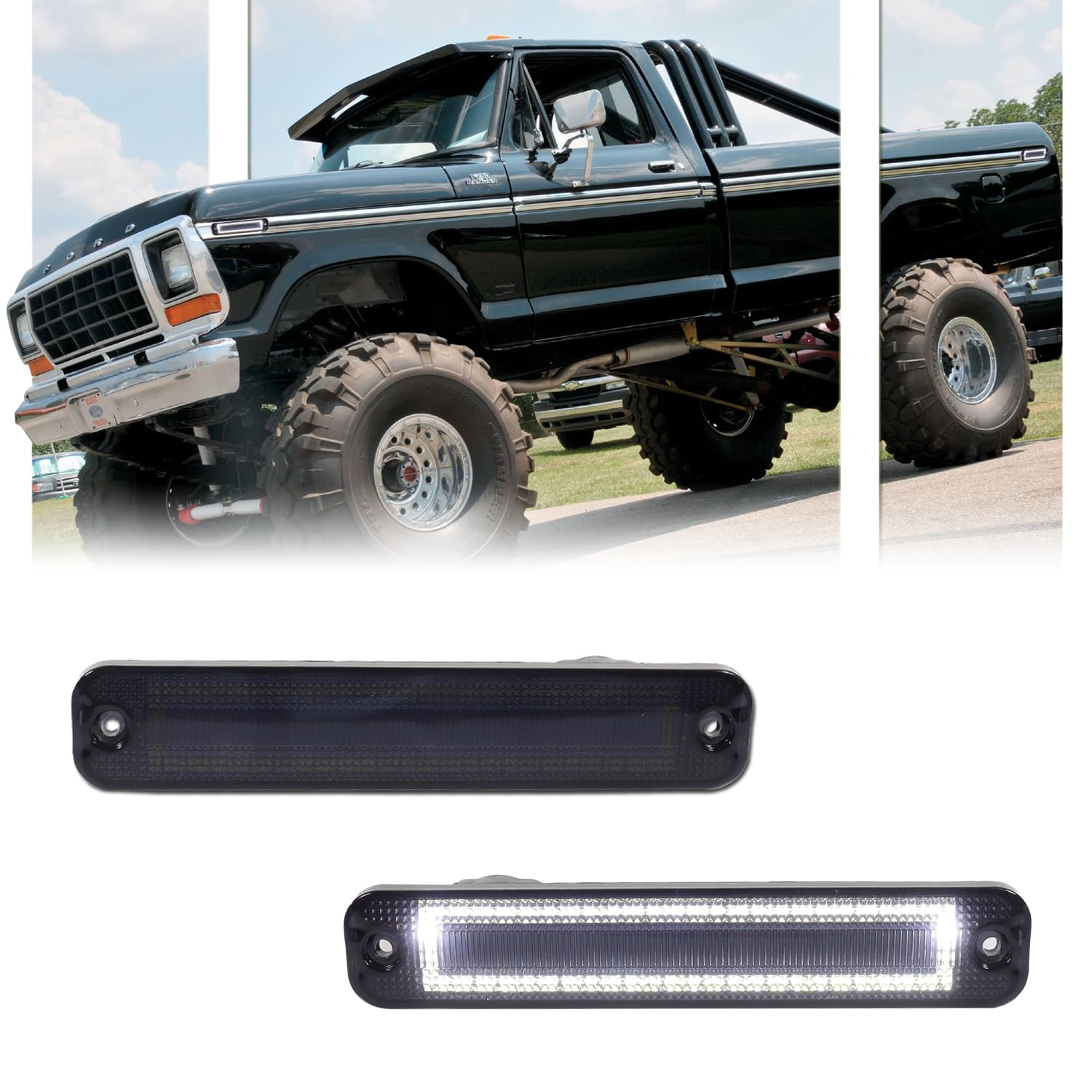 GSOWO 2 PCS White LED Side Marker Light for 1973-1979 F'ord F100 F150 F250 F350, 1975-1991 E100 E150 E250 E350, Smoked Lens Front Rear Side Fender