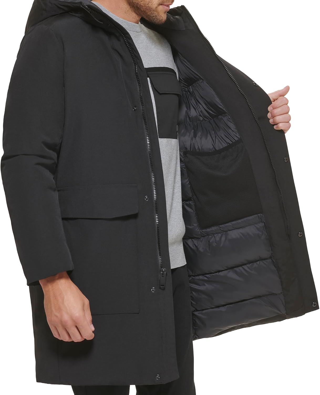 DKNY Men's Water Resistant Hooded Logo Parka Jacket - Image 5