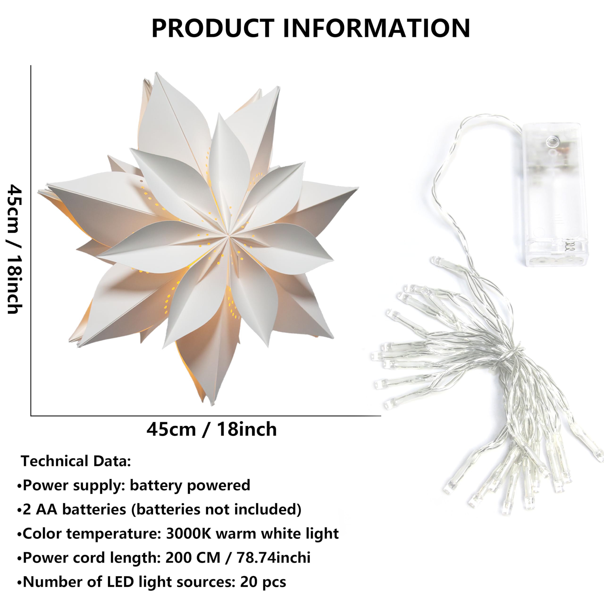 EANLOLY 3D LED Star Paper Lantern - 18