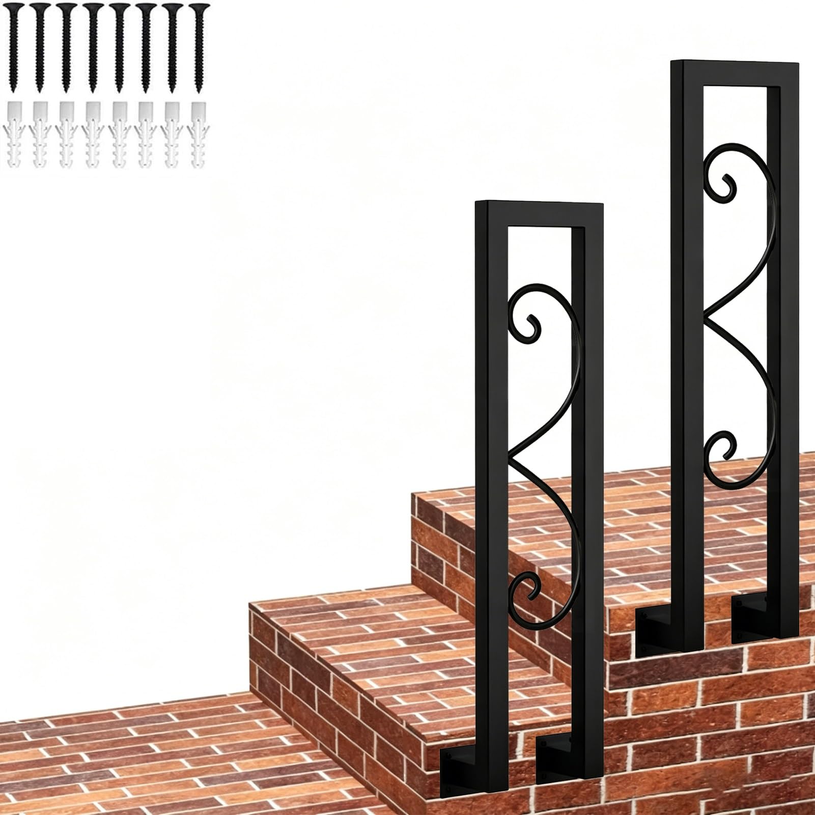 Marxan One Color U-Shaped Handrail Porch Grab Bar, Black Metal Wrought Iron Transitional Handrail For Indoor Outdoor Steps, Stair Railings For Villa Loft Corridor Garden(100Cm/39In)