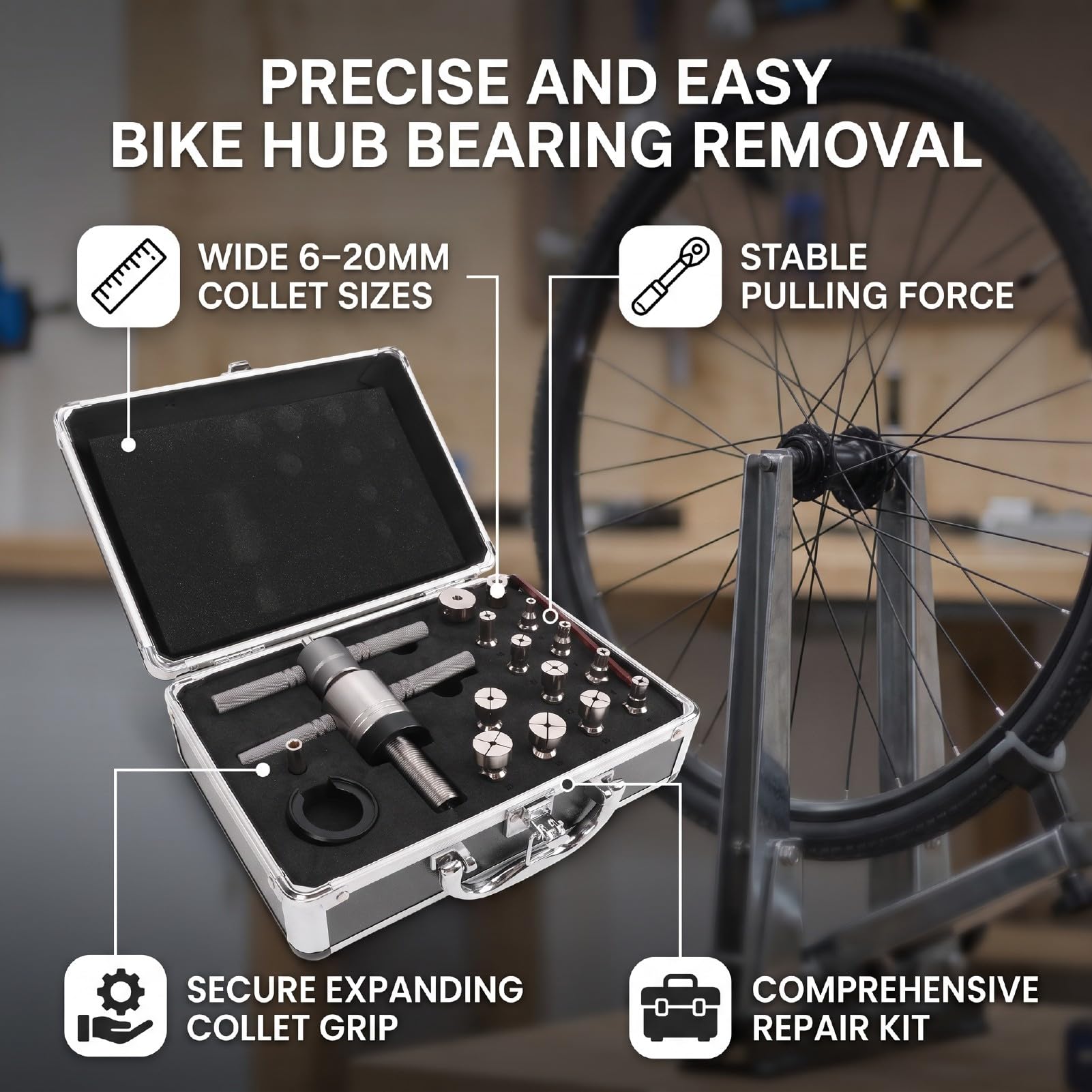 banapoy Herramienta de Extracción de Cojinetes de Buje de Bicicleta, Extractor Cojinetes Pinza Expansible, para Reparación Interiores 6 a 20 Mm y Exteriores de 14 a 39 Mm