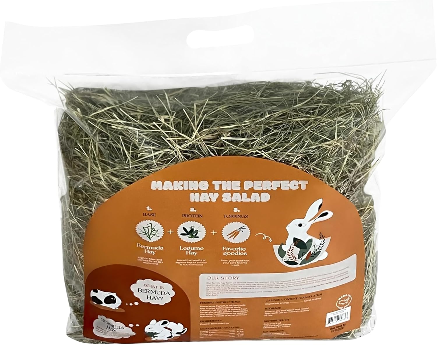 Bermuda Hay – High-Fiber, Low-Calcium Coastal Grass for Rabbits, Guinea Pigs & Small Pets – All-Natural, Hand-Packed, Timothy-Allergy Friendly (24 oz)