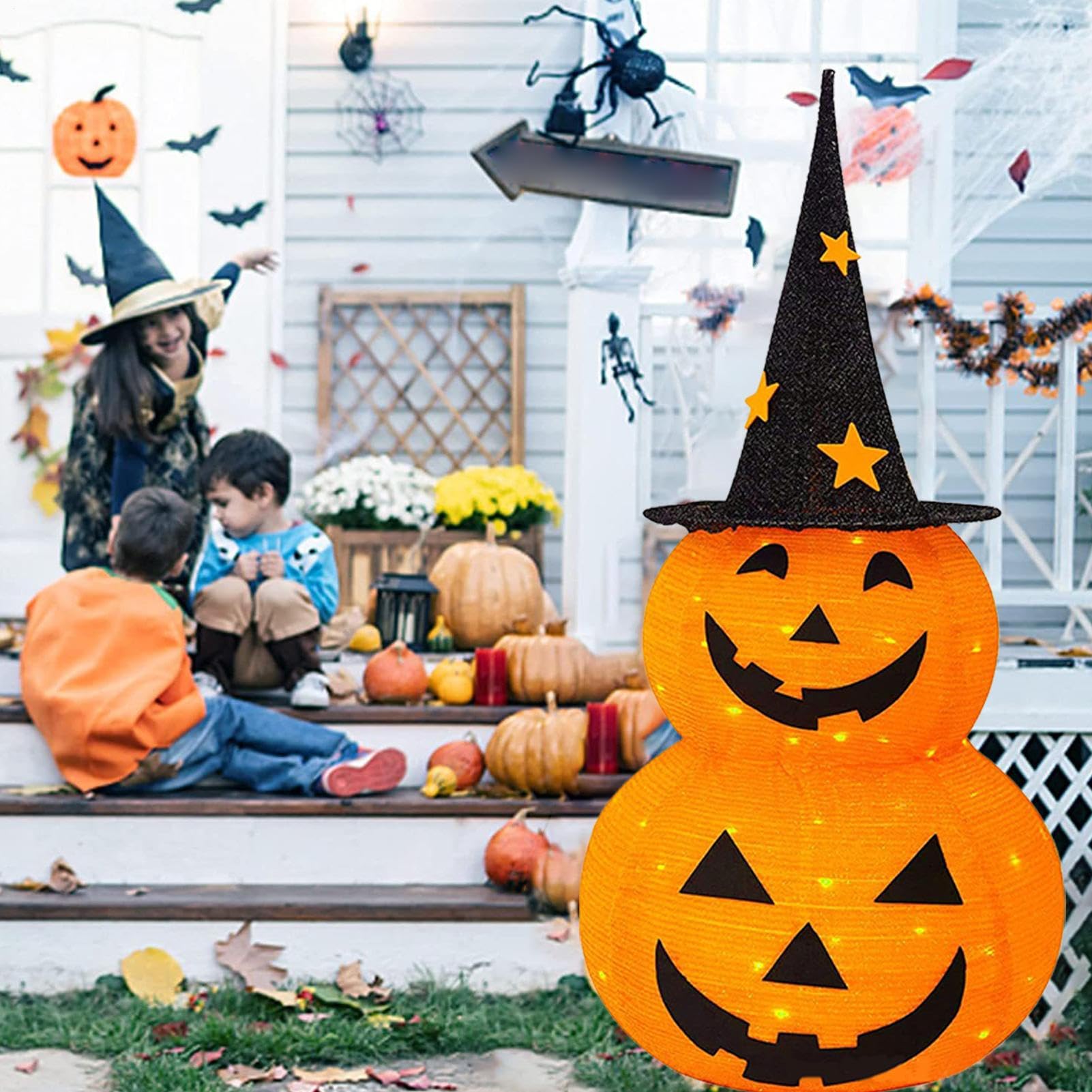 Calabazas Iluminadas Decoración De Halloween con 8 Modos | de jardín festivo para propietarios, inquilinos, apartamento, oficina, salón, dormitorio, balcón, jardín, patio y patio