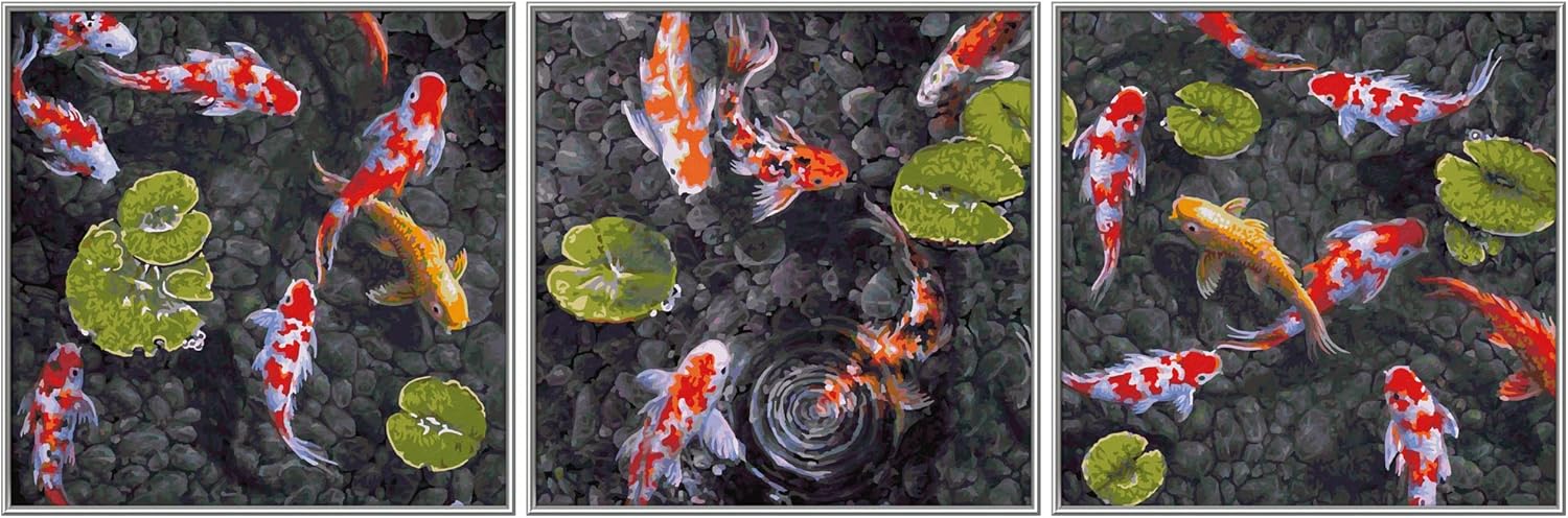 Malen nach Zahlen - Koi Juwel im Fischteich (Triptychon)
