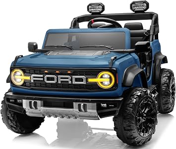 2 Seater 24V Ride on Toys for Big Kids, Licensed Ford Bronco Raptor, Powerful Wheel with Remote Control, Headlight/Music Player/Suspension Function, Durable Tires (Blue)