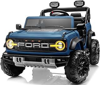 Juguetes de montar de 2 plazas de 24 V para niños grandes, con licencia Ford Bronco Raptor, potente rueda con control remoto, faro/reproductor de música/función de suspensión, neumáticos