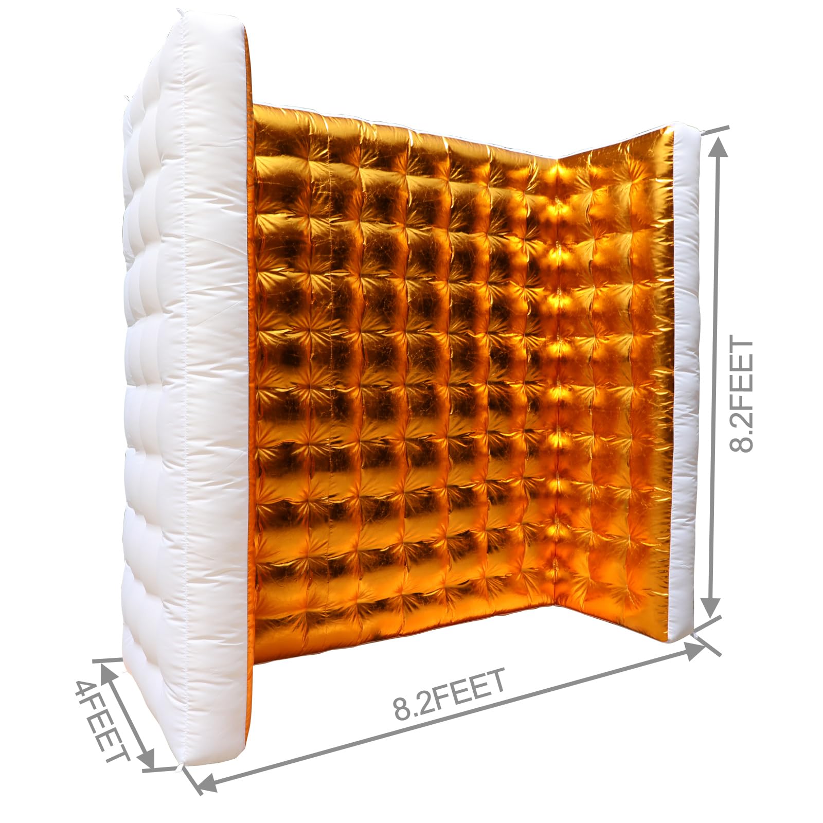 Toile de fond gonflable pour photomaton – Toile de fond portable de 2,6 x 2,4 x 1,2 m avec lumières LED, installation facile pour fêtes, mariages, anniversaires et événements – Doré