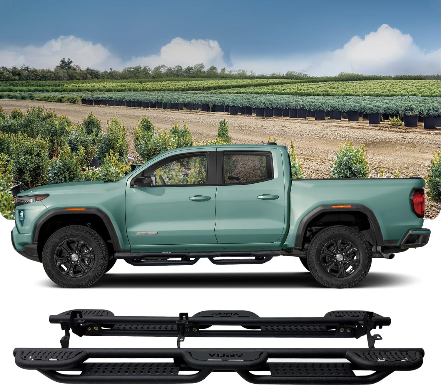 Steel Running Board for 2015-2025 Chevy Colorado&GMC Canyon Crew Cab Side Steps&Nerf Bar（Black Texture）