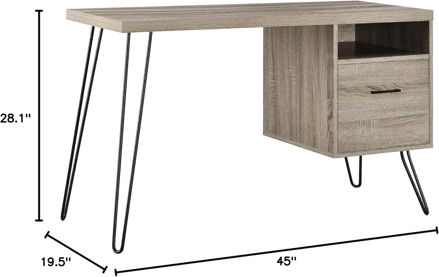 Dimensional drawing of the GDFStudio Modern Computer Desk, showing height, width, and depth.