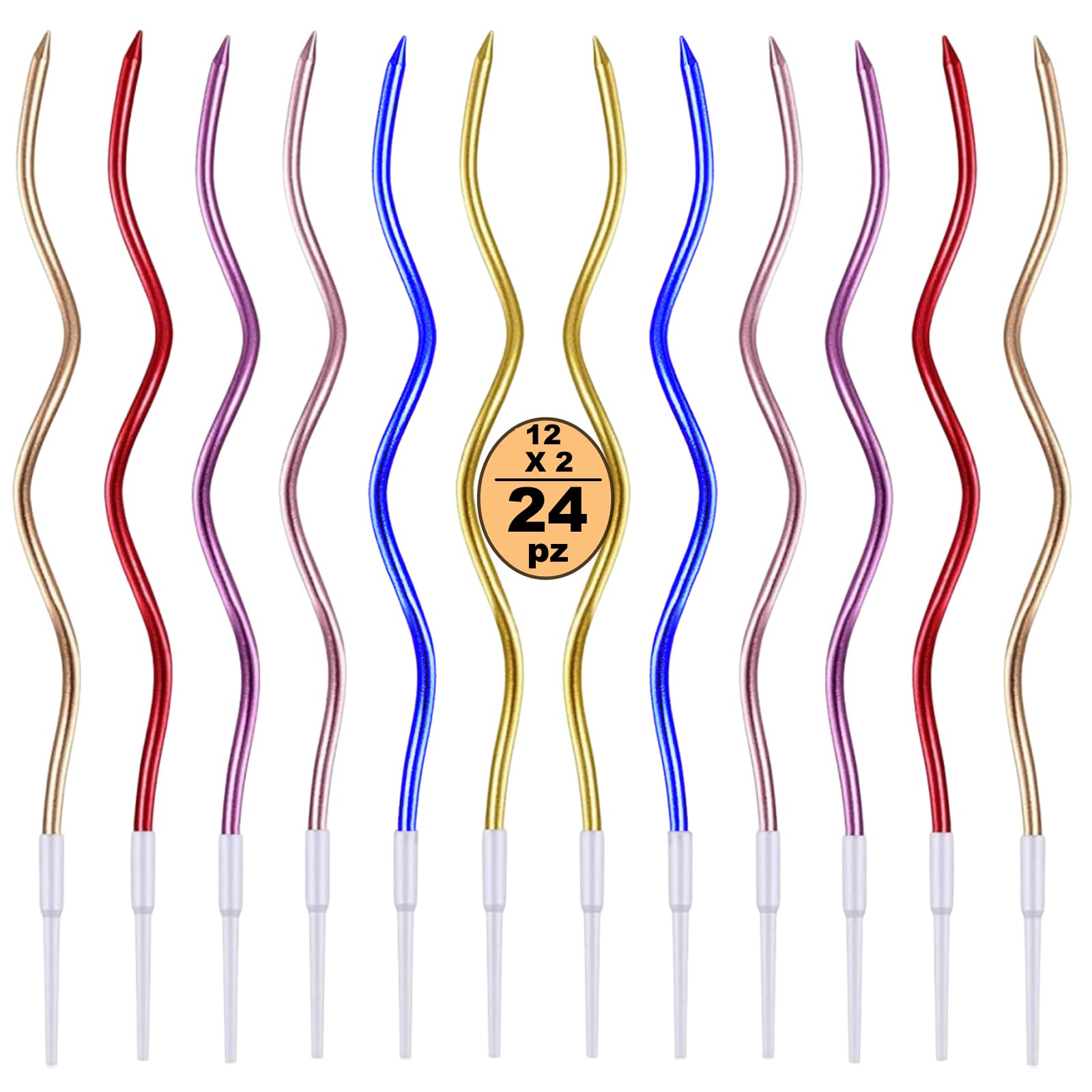 Festa Centro 24 Birthday Cake Candles, Spiral Birthday Candles Long and Thin with Metal Surface, Spiral Cupcake Candles for Birthday Party Cake Decorations (Multi-Colour)