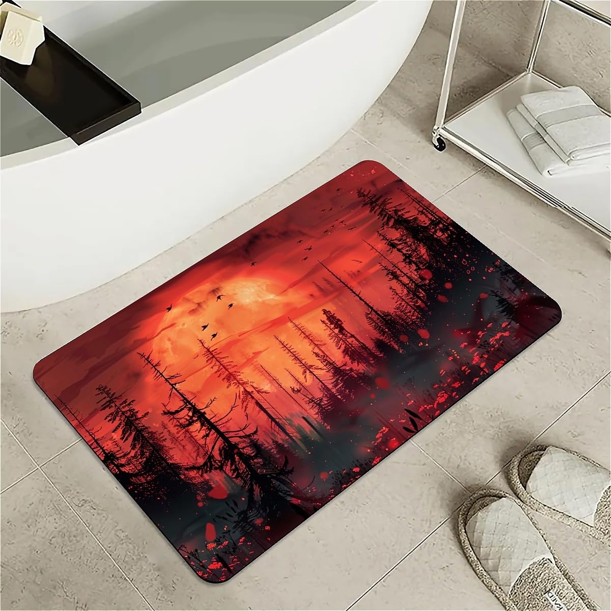 ZHUZHISHAN Diatomaceous Earth Bath Mat,Sunset Over-Forest Non-Slip Volume Super Absorbent Fast Drying Eco-Friendly Easy to Clean for Bathroom Kitchen