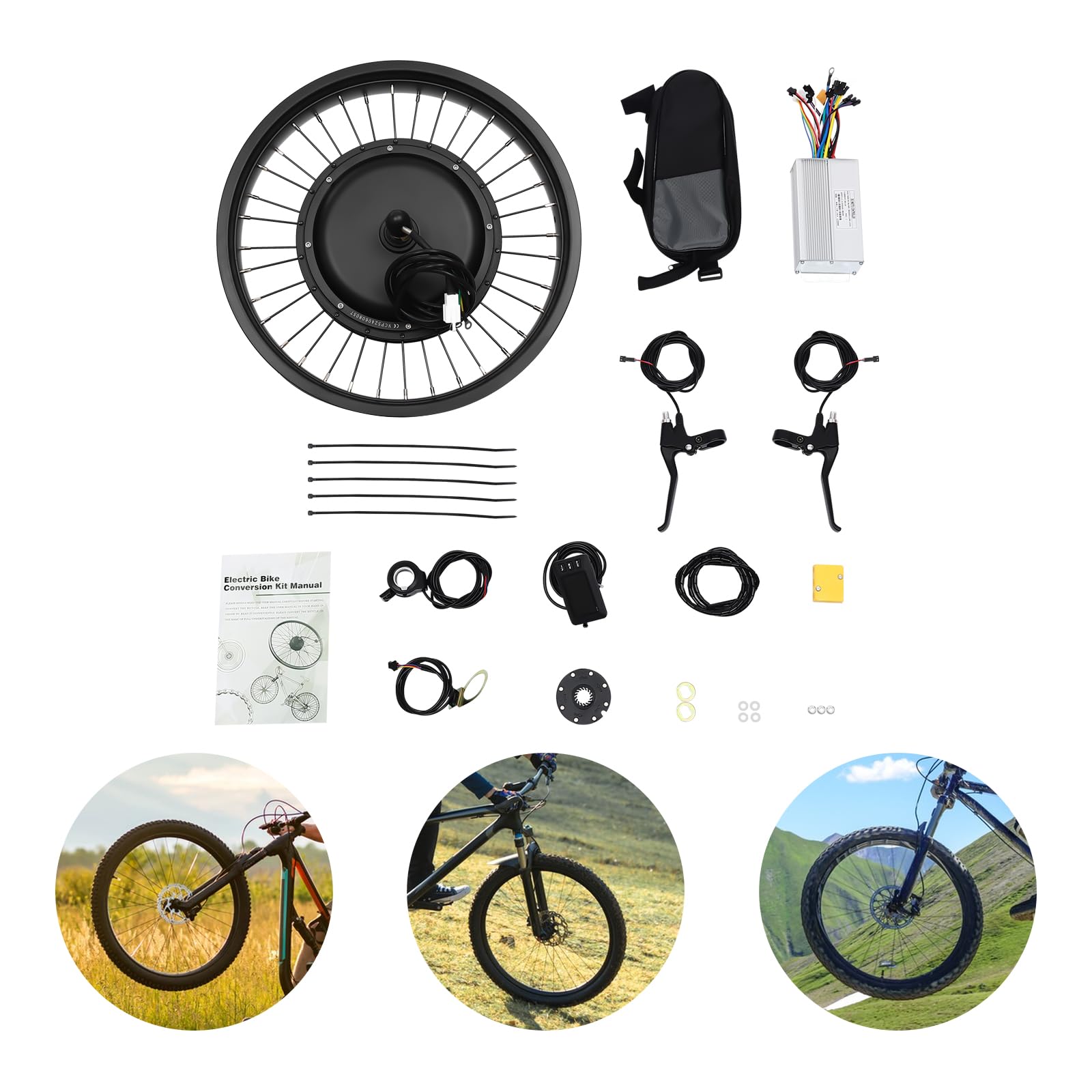 Elektromotor Umrüstsatz Elektrofahrrad Nabenmotor Kit Bürstenlos 1000W 48V für 20 Zoll Fahrrad mit Pedalunterstützung IP54 Wasserdicht (Frontantrieb)