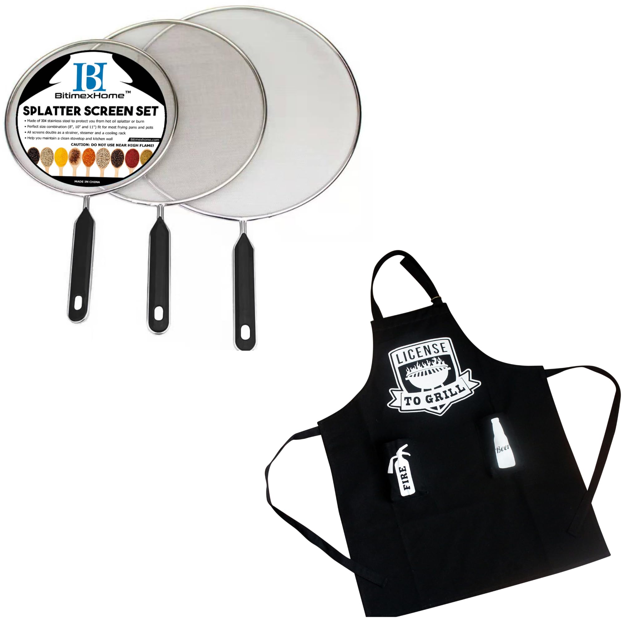 BitimexHome Grease Splatter Screen Set with License To Grill BBQ Grill Apron Bundle