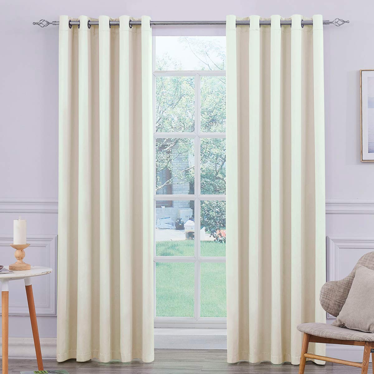 COASTLINE Ultra Soft Satin Navy Blue 100% Blackout Eyelet Curtain Window Treatment Drapes 2 panels for Bedroom, Livingroom, Kids Nursery Room W66 x L54 inch — view 8