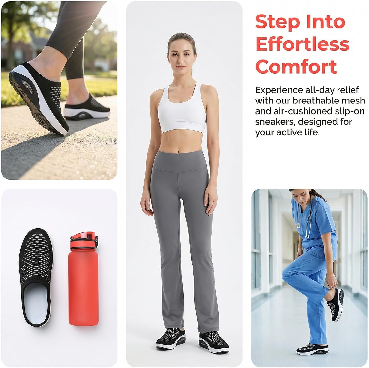 Women's Knit Orthopedic Mule Clogs, Breathable Air Cushion Backless Sneakers Casual Comfort Walking Casual Mules Lightweight Half Shoes for Indoor Outdoor