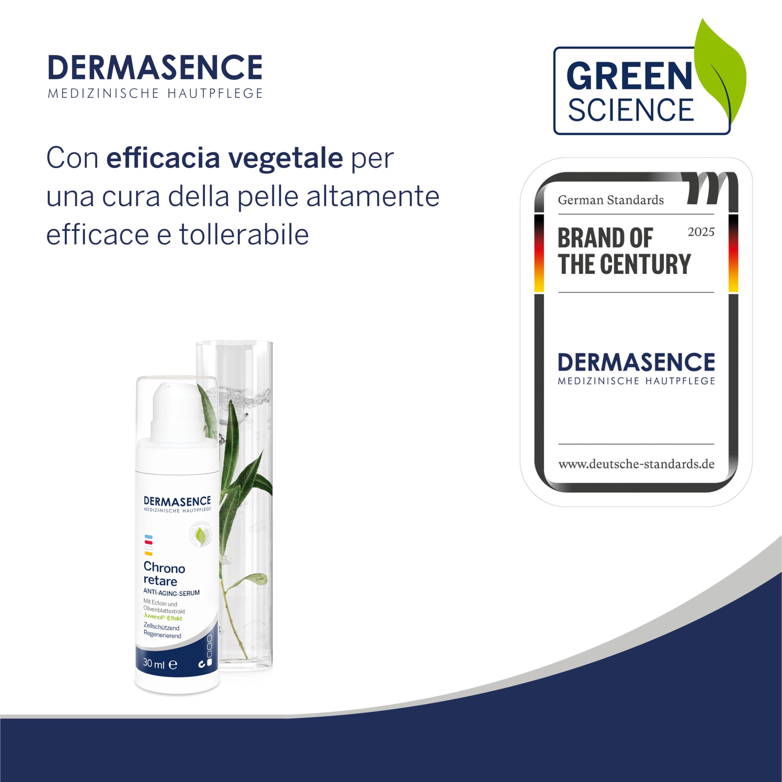 DERMASENCE Chrono retare Anti-Aging Serum, 30 ml | Siero viso anti-età con acido ialuronico, ectoina ed estratto di foglie d'olivo, idratante per pelle matura