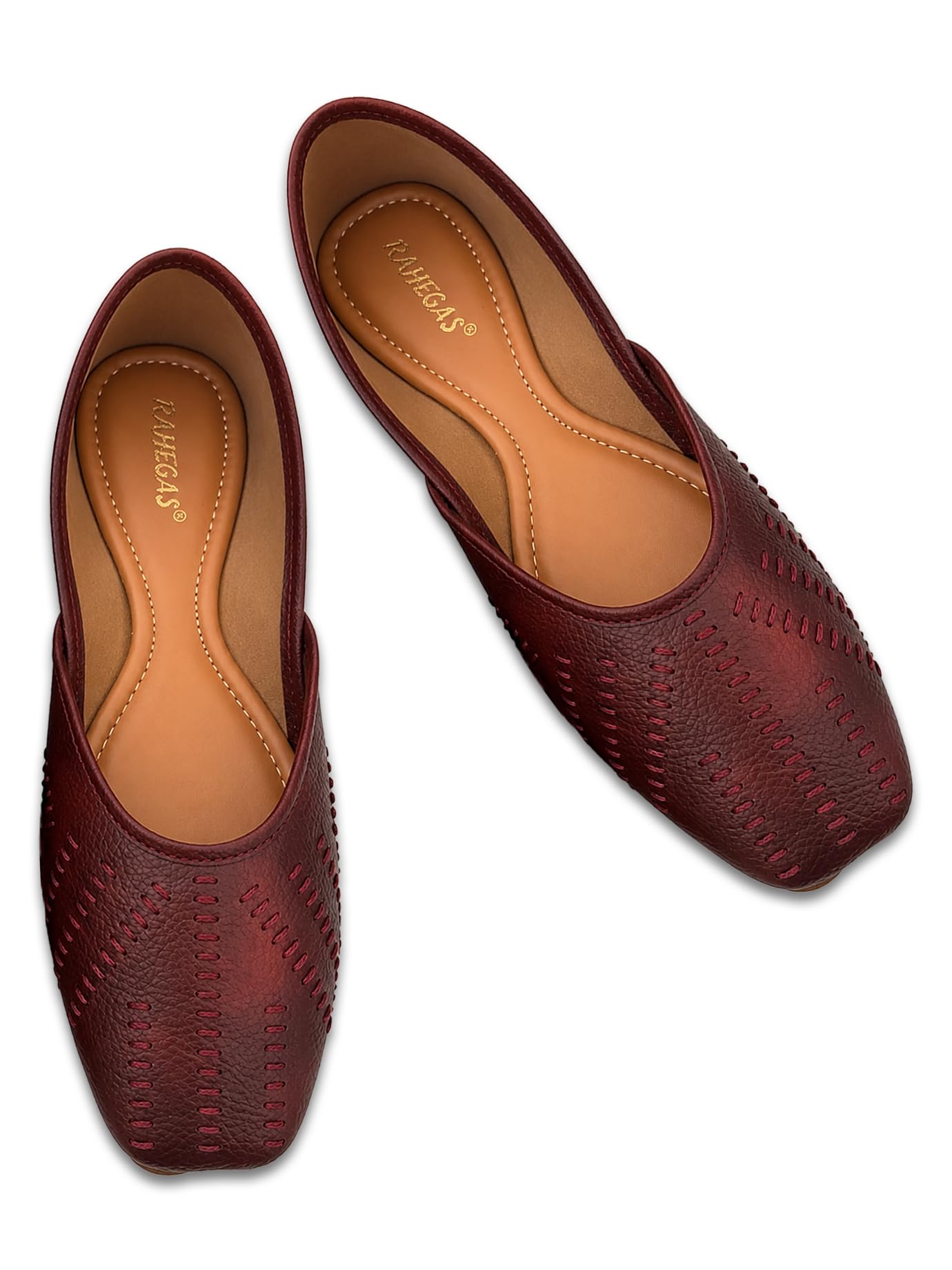 RAHEGAS Women Embroidered Jutti Flats for Ethnic & Casual Wear-Cherry-image-1
