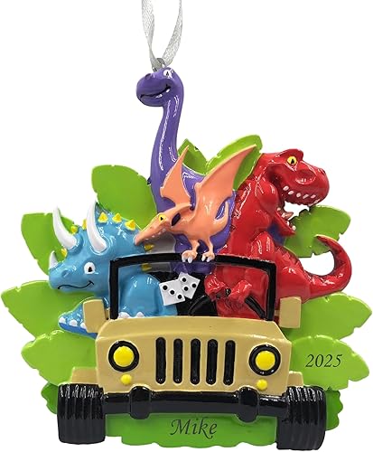 Miniatura 10 de Adorno de árbol de Navidad personalizado para niños 2023, dinosaurio T-Rex rojo, adorno personalizado para niños y niñas, decoración grabada con