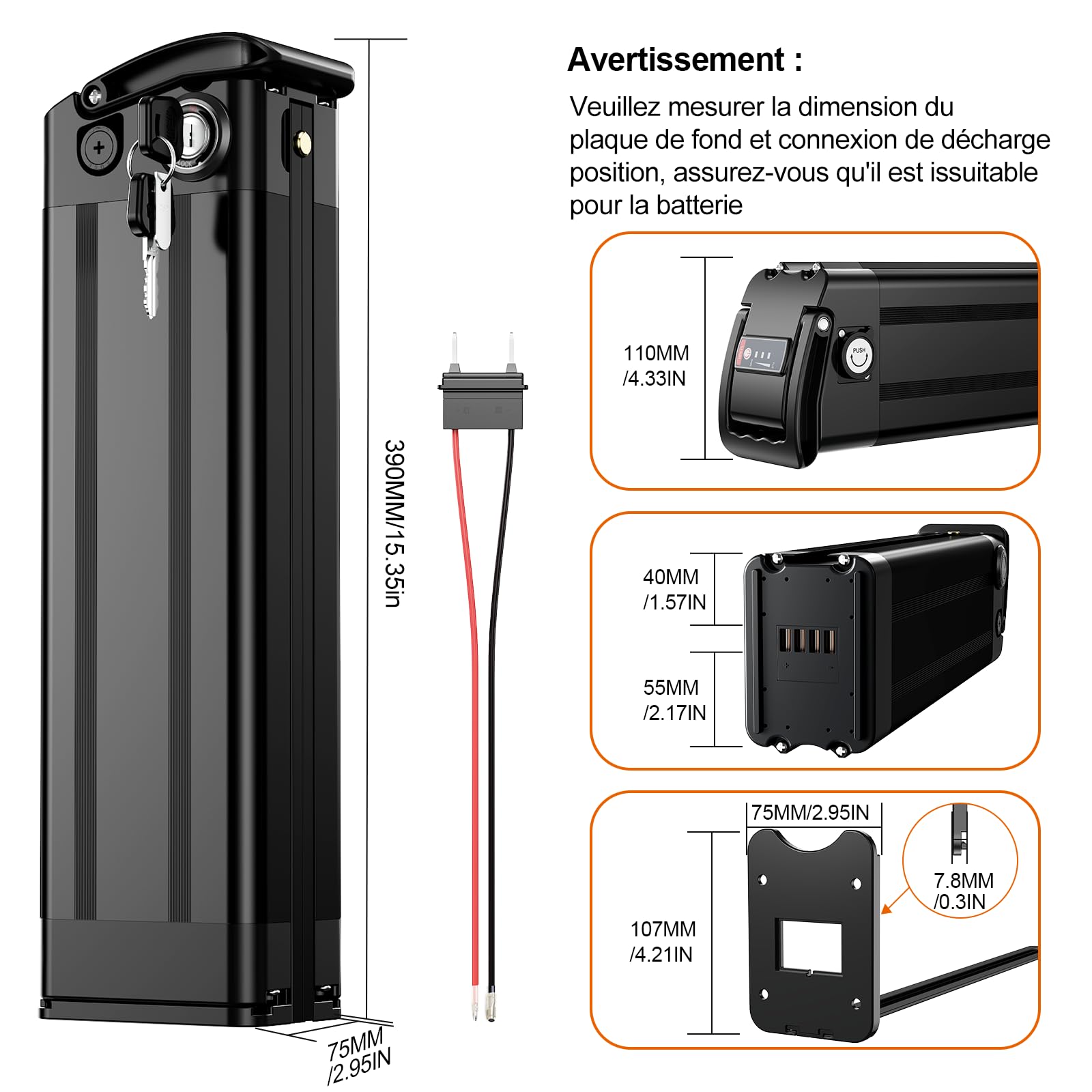 Batterie 36V EBike 13Ah/17.5Ah Lithium ION Batterie Fit pour Vélo Pliant Batterie de Remplacement pour 500W 350W 300W 250W Vélo Pliant Moteur