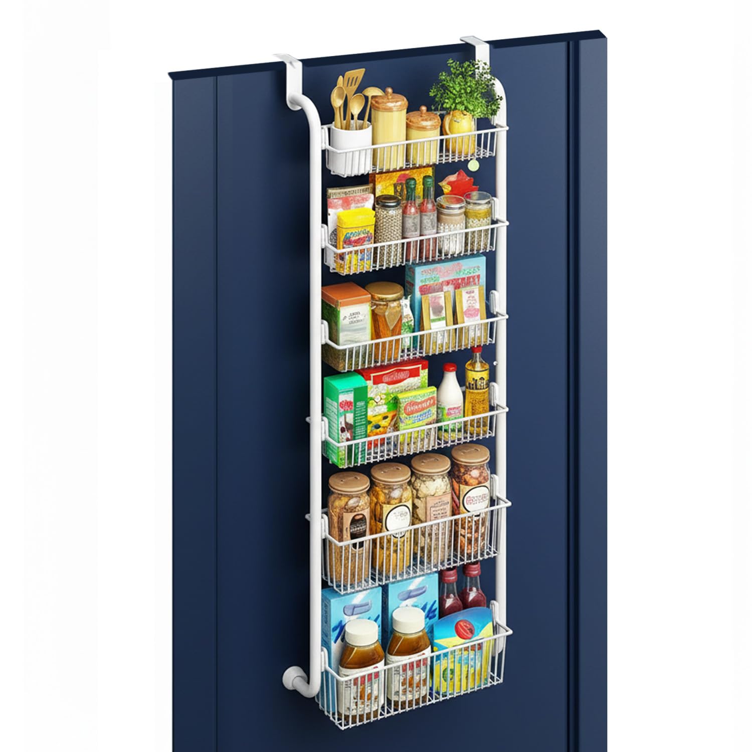 Avilia - 6-Tier Shelf Behind Door - Bathroom and Kitchen Organizer with Non-Slip Suction Cups - Space Saving Vertical Shelf for Spices, Detergents, Shampoo - No Drilling Installation, No Drilling