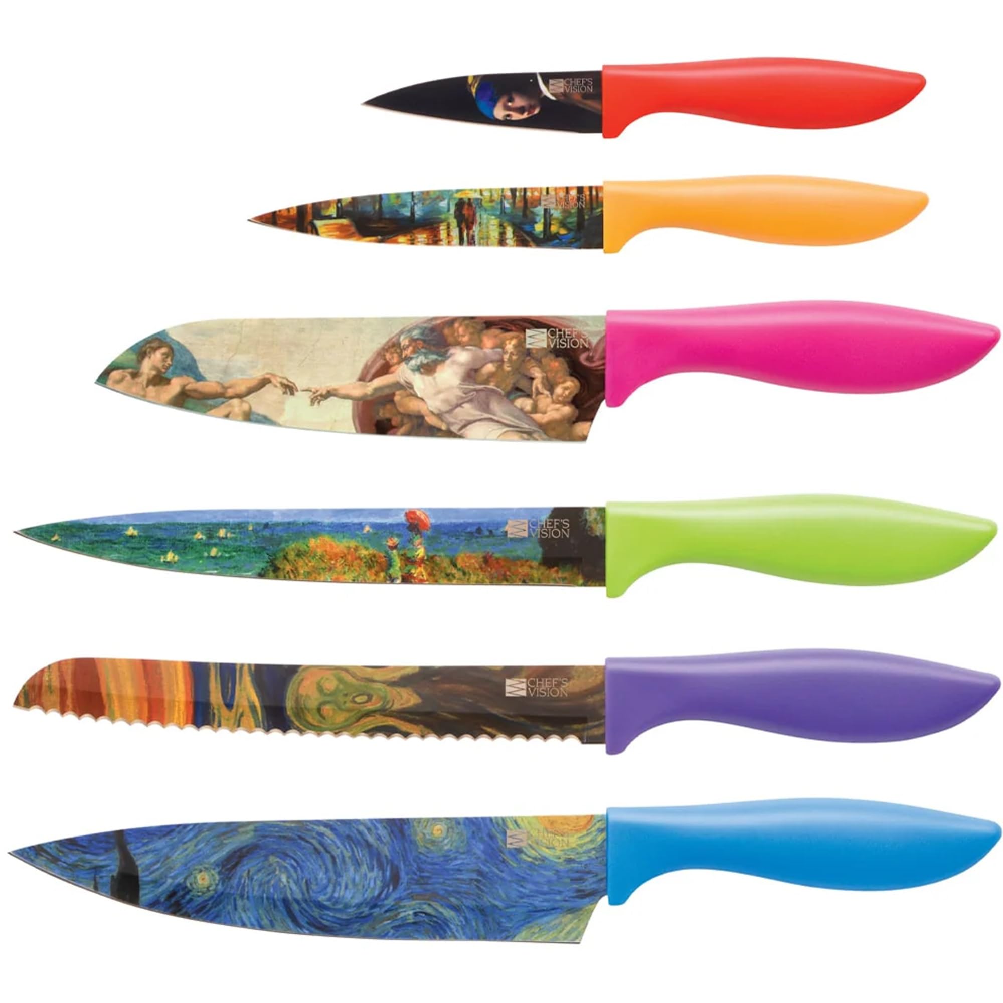 CHEF'S VISION Masterpiece Knife Set -6-Piece Stainless Steel Cutting Knives Set for Kitchen - Stunning Artistic Designs, Great Gift for Women or Men - Unique Kitchen Knife Set Gift for Art Lovers