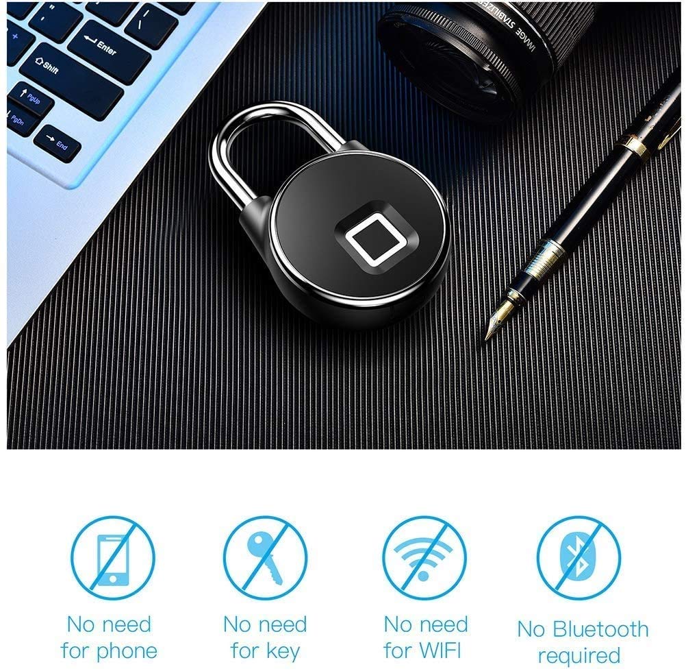 Empreinte Digitale Padlock Cadenas-Cadenas de Verrouillage de Verrouillage métallique tuns tunwllint Serrure pour Le casier de Gymnase, casier Scolaire, Sac à Dos, Valise, Bagages