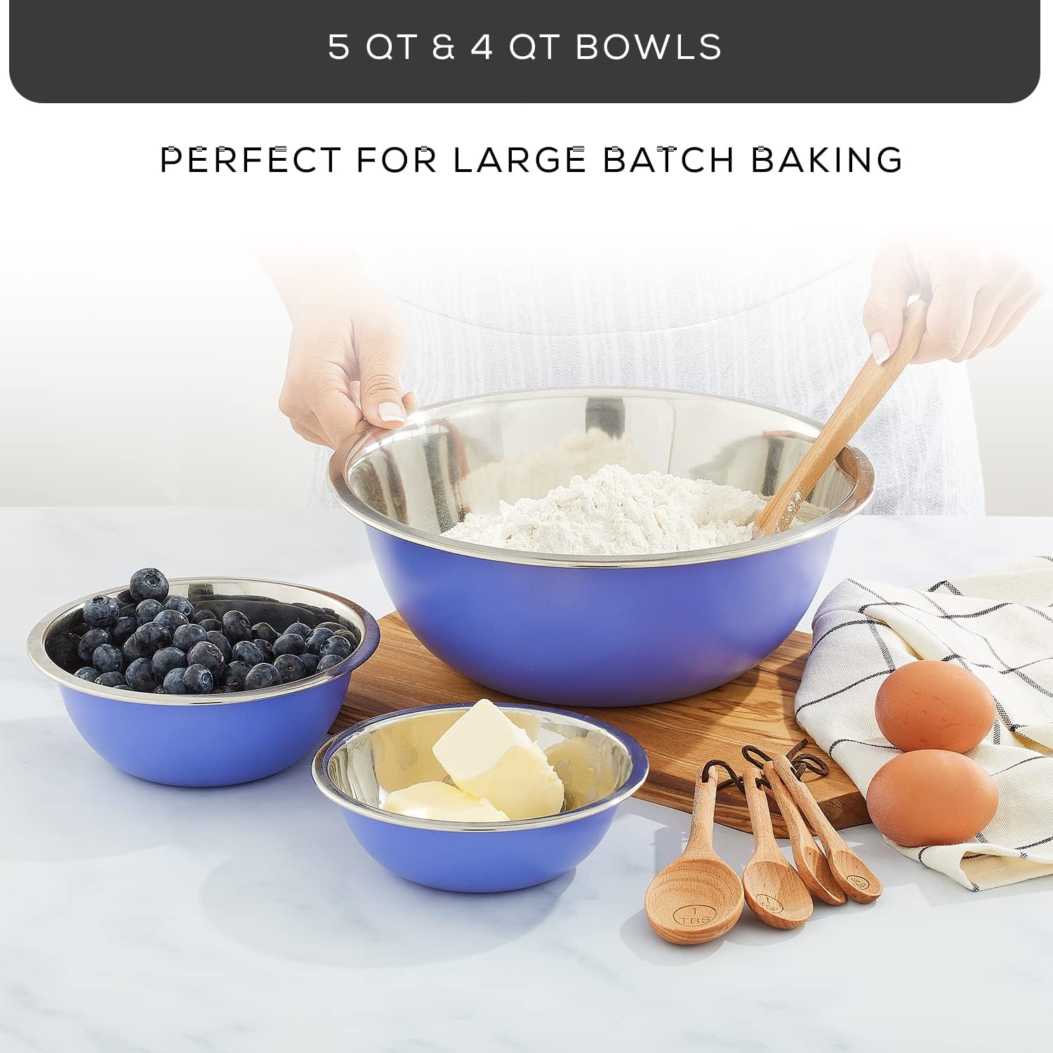 JoyJolt Stainless Steel Mixing Bowl Set of 6-5qt to 0.5qt Nesting Bowls for Dough, Batter & Baking - Image 7