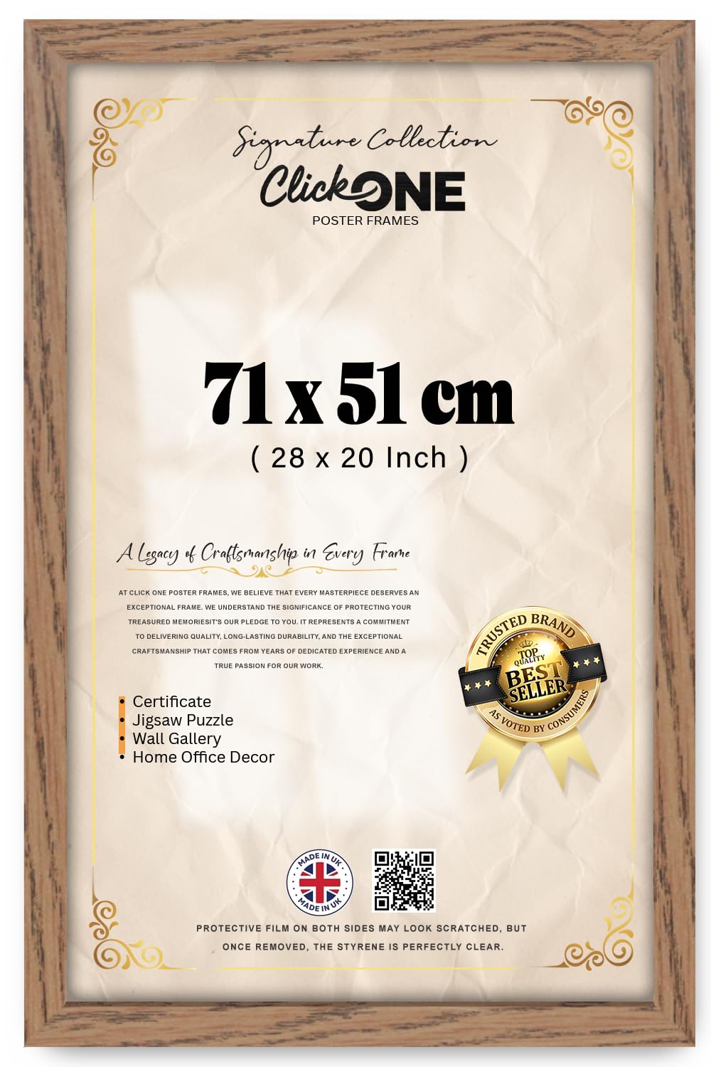 Click One Modern Flat Rectangle Style 71 X 51 CM Picture Frame Tabletop And Wall Mounting 28 X 20 Inch Display For Photos Paintings Posters Artwork In Dark Oak With Subtle Textured Edge