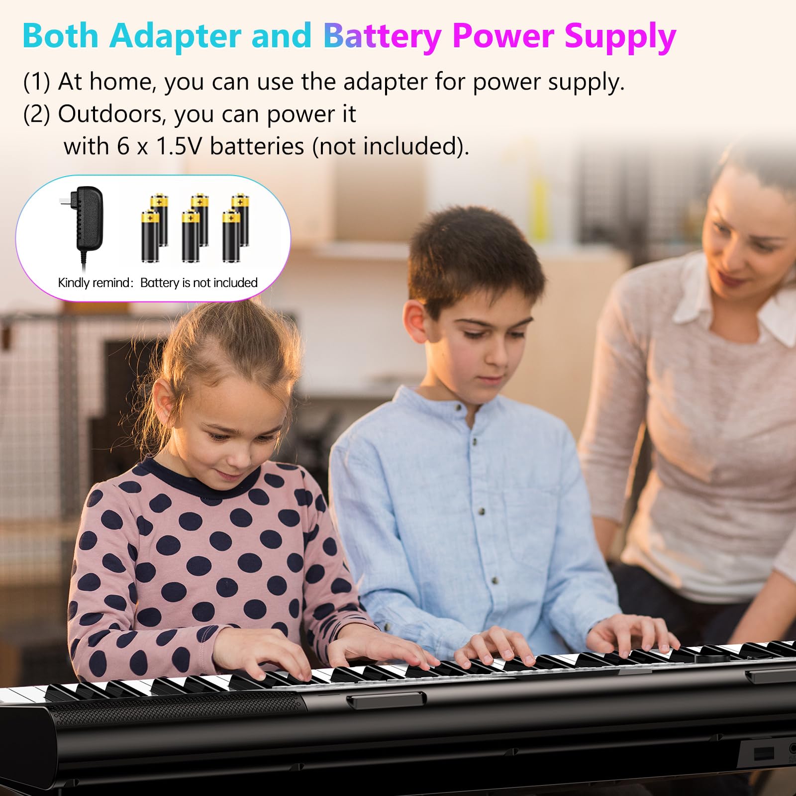 TERENCE Piano Numérique 61 Touches Double Haut-parleur HiFi Clavier Piano avec 51 Touches de Fonction Affichage LED Double Clavier 2 Options d'alimentation Support pour Casque et Microphone