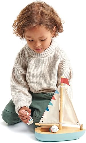 Miniatura 5 de Tender Leaf Toys - Sailaway Boat - Juego educativo de barco de vela de madera con 2 figuras de animales para niños, promueve el juego imaginativo y