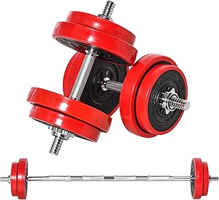 HOMCOM Set di Manubri Pesi 2 in 1 da 20/30kg, Dischi con Rivestimento in Plastica Antigraffio, Rosso e Nero