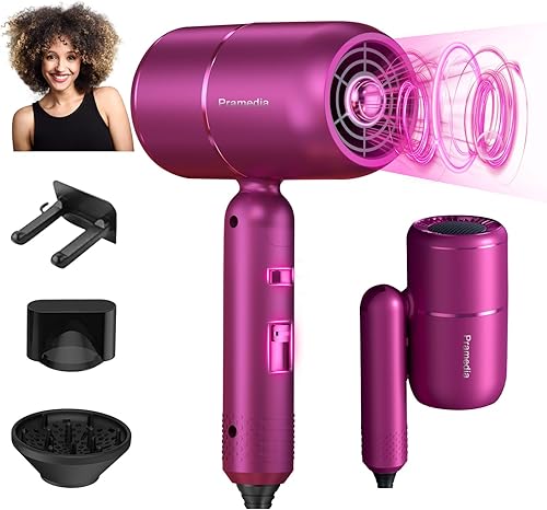 Secador de pelo profesional de 1800 W, tecnología de iones negativos plegable, sin encrespamiento, secado rápido para cabello rizadoliso, con