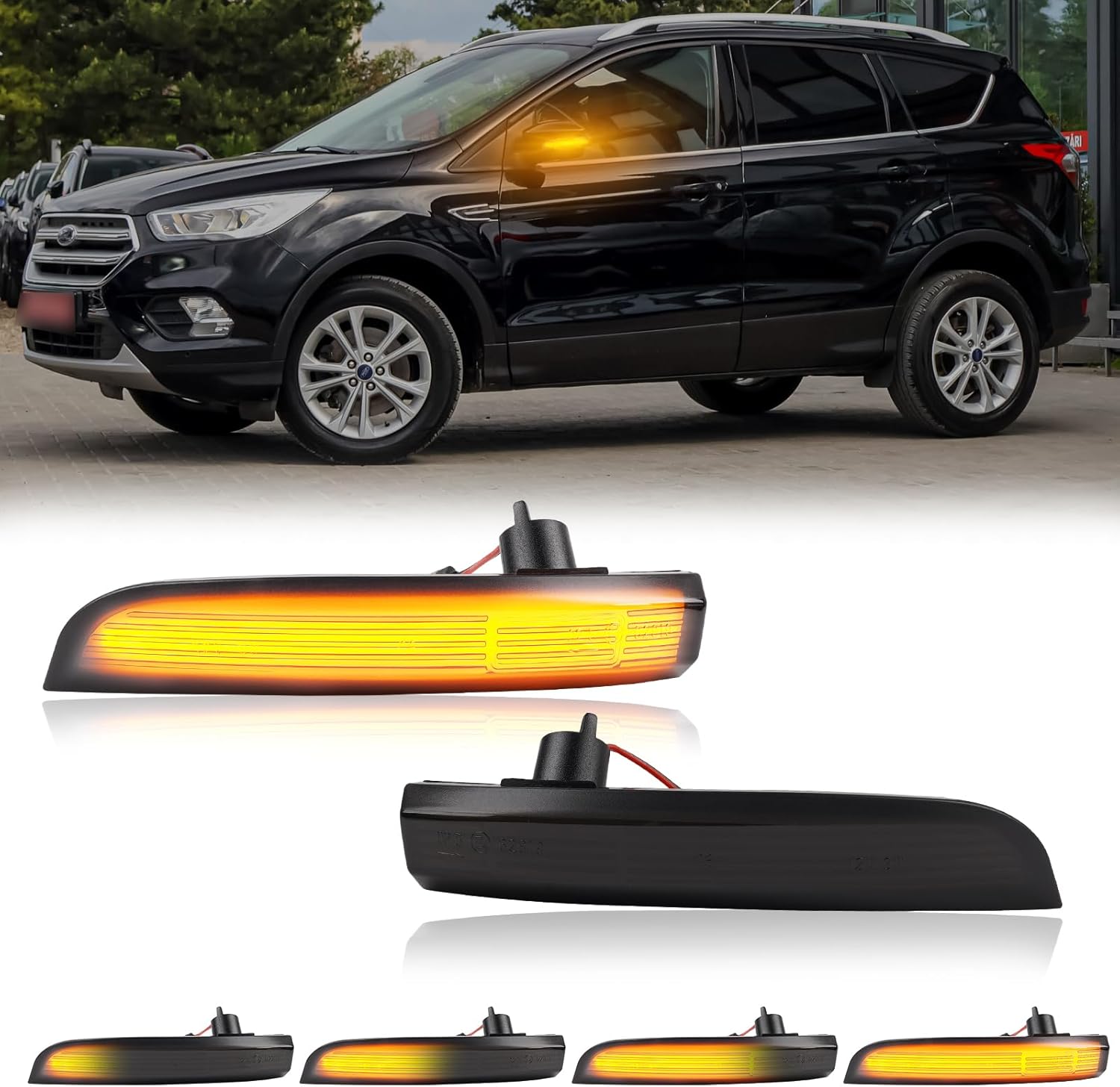 Sequential LED Side Mirror Marker Light Compatible with Ford Kuga/Escape 2013-2018 EcoSport 2013-2018, Flowing Mirror Turn Signal Light Side Marker Light Smoked Lens, Pack of 2