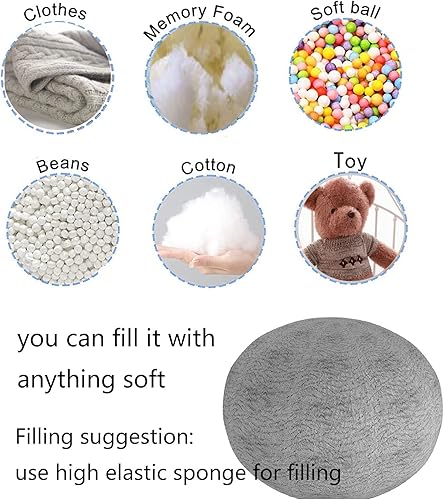 Miniatura 8 de cjc Funda gigante para silla de puf de piel para niños y adultos, (sin relleno), muebles de sala de estar, grande, redondo, suave, esponjoso, de