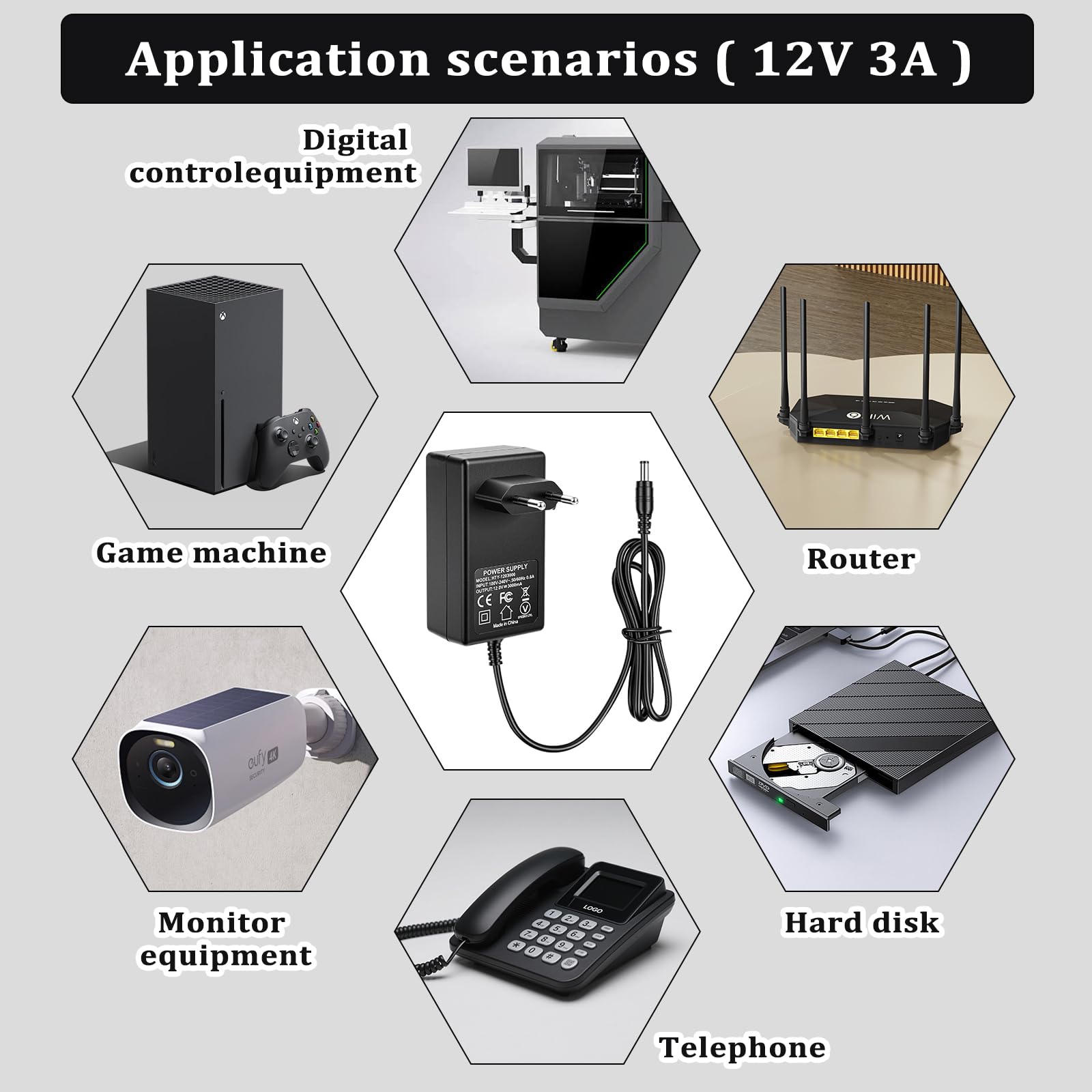 Alimentatore 36W 12V 3A – Spina UE – Convertitore AC/DC – 5,5 mm x 2,1 mm – per Strisce LED, Telecamere di Sorveglianza, DVR, Router, Amplificatori Audio – Protezione da Sovraccarico