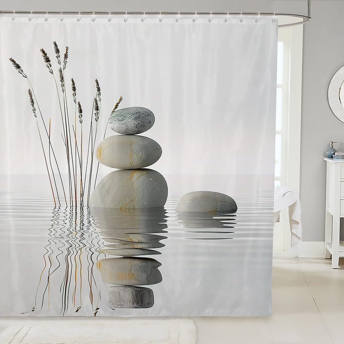 Feelyou Zen Shower Curtain for Zen Stones BathStalls Bathtubs Fabric Shower Curtain Set Meditation Bath Curtain Stalls Bathtubs Decor Tranquil Nature Artwork Waterproof Curtains 72"x78"