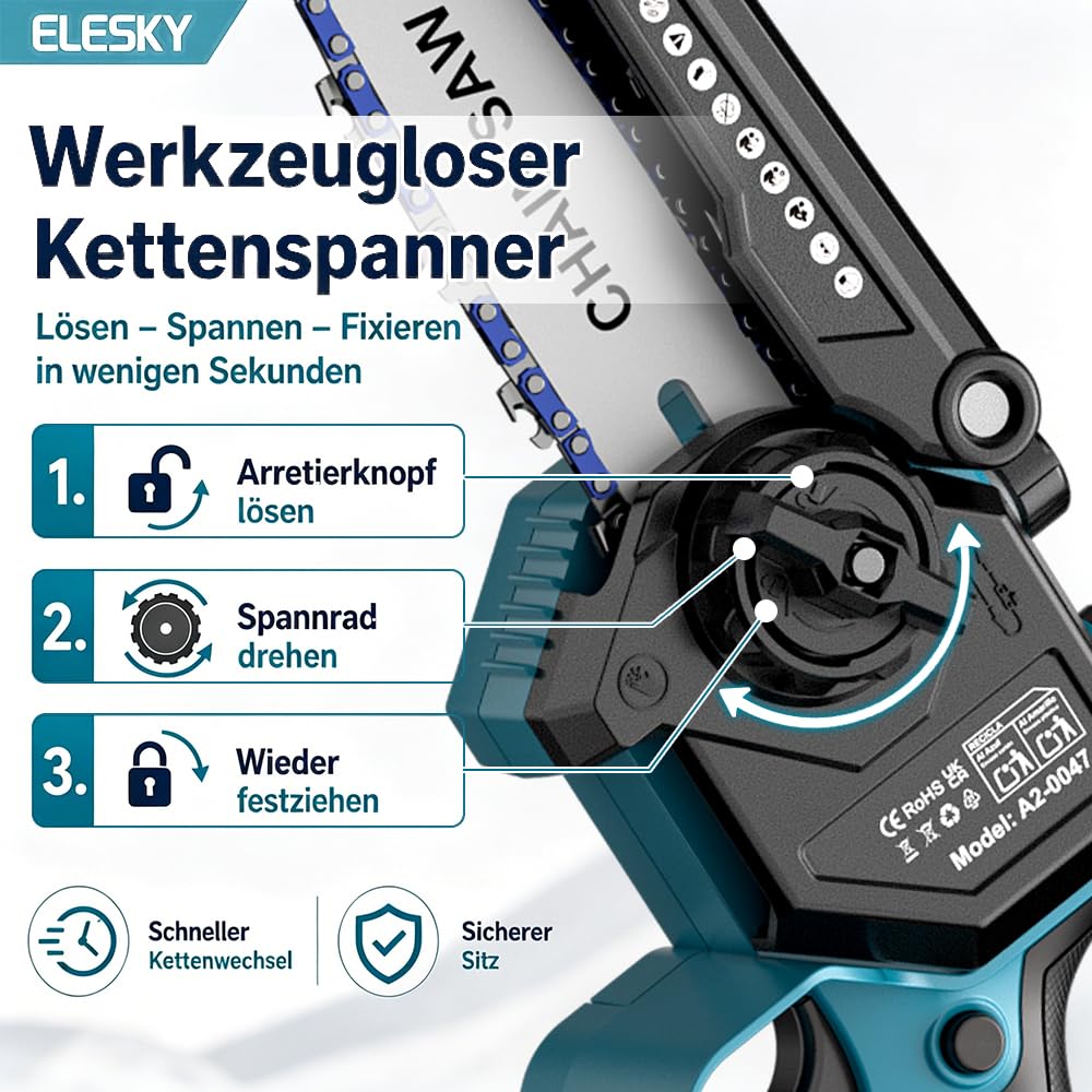 Mini Kettensäge 6 & 8 Zoll Set, Astsäge Akku für Baum- und Astschnitt, Kleine Säge mit Automatische Kettenschmierung & Werkzeuglose Kettenspannung, Kompatible mit Makita Akku 18V (ohne Akku)