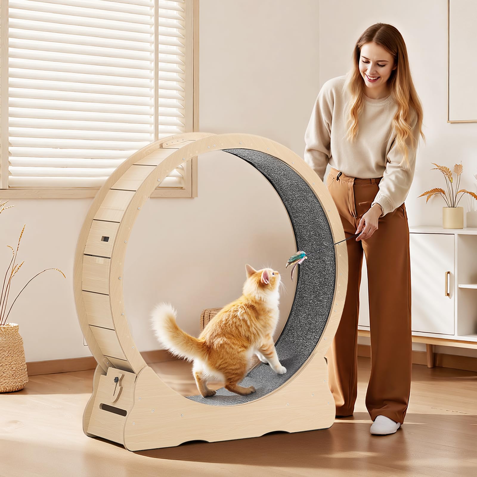 VEVOR Rueda de Ejercicio para Gatos, Diámetro Interior de 1080 mm, para Gatos de 8,6 a 12,7 kg, con Superficie de Alfombra y Mecanismo de Bloqueo, Ruedas Silenciosas de TPE, 1200 x 340 x 1275 mm