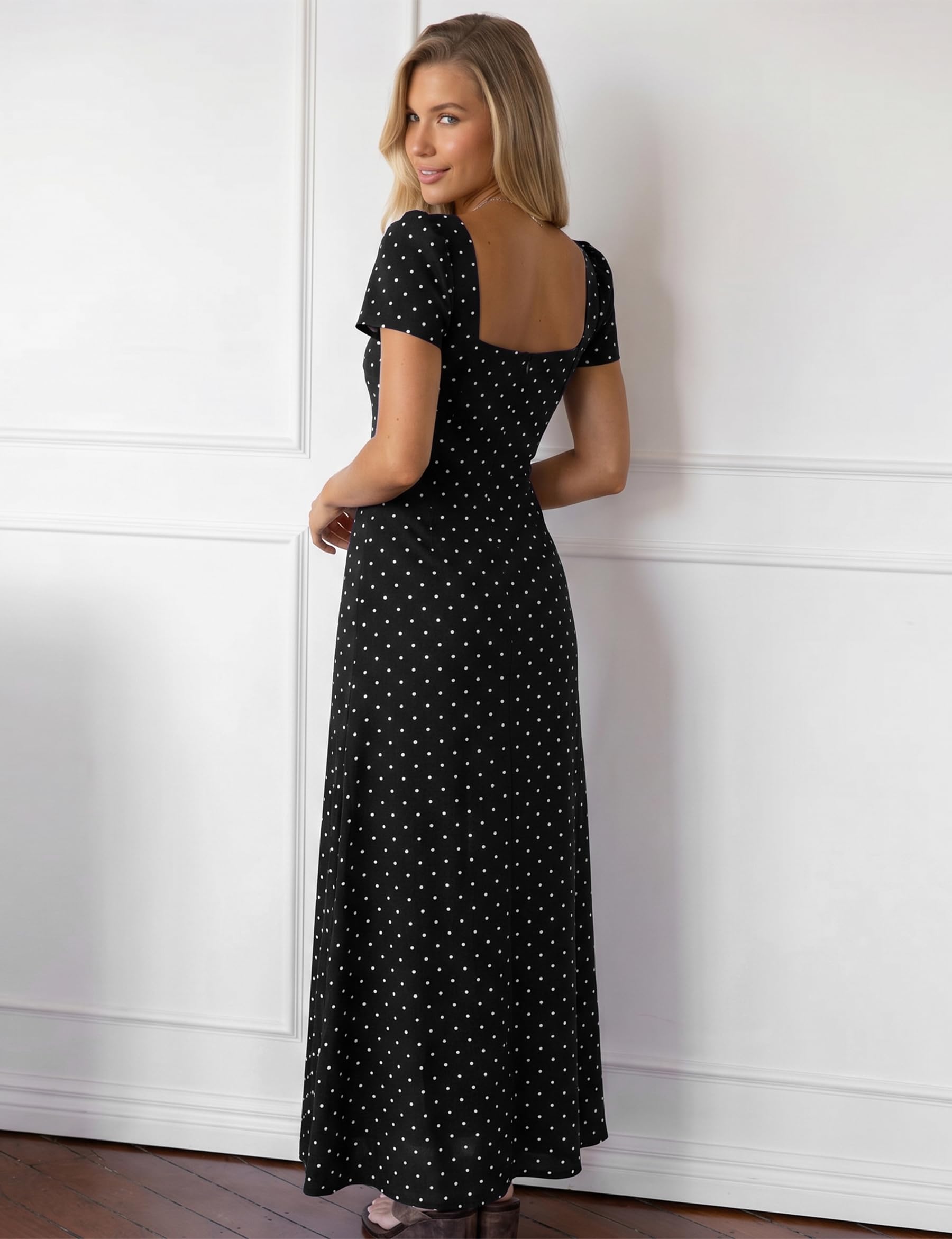 Fengbay Vestido de verano para mujer, diseño de lunares, con escote cuadrado, estilo vintage