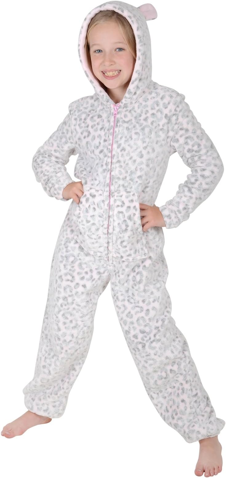 Roaster Toaster Girls Embossed Leopard Hooded Fleece All in One Pyjamas PJs Onesie 6-7 Years