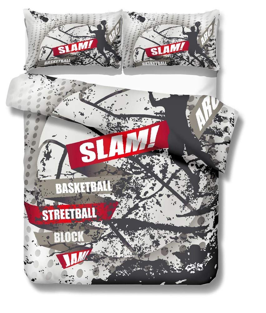 REALIN Basketball Bedding Basketball Court Backboard Sports Themed Duvet Cover Set Teenagers Boys Bed Sets,2/3/4PCS Microfiber Quilt Covers/Sheets/Pillow Shams,Twin/Full/Queen/King Size