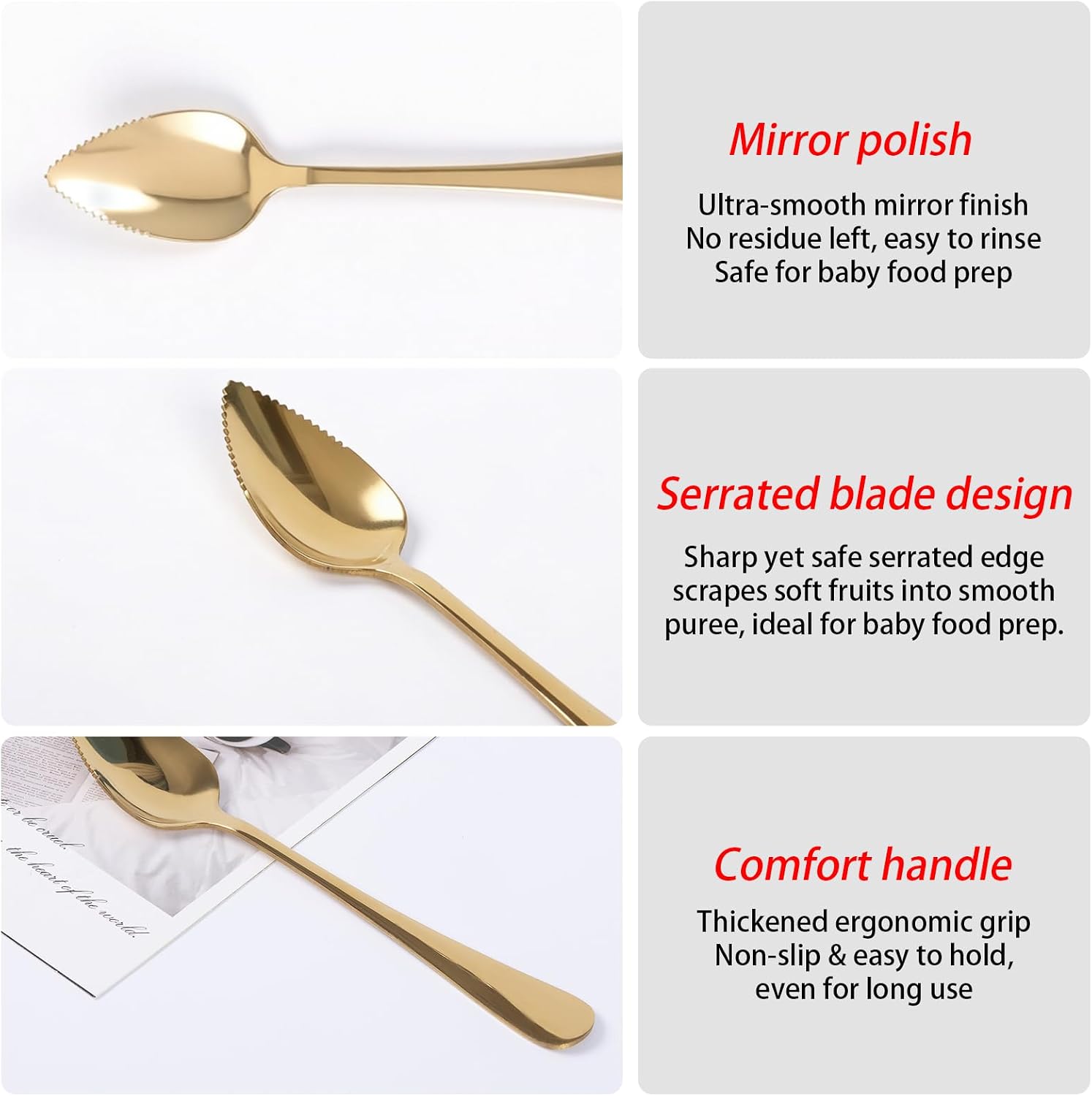 5 Pcs Gold Grapefruit Spoons for Kiwi, Dessert, Apple, Citrus Fruit