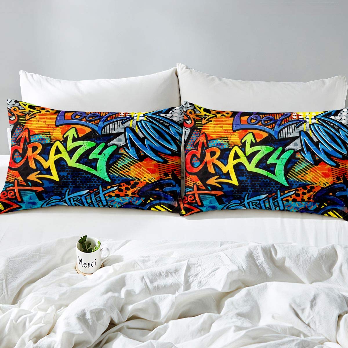 Juego de Ropa de Cama Estilo Graffiti Hippie de Hip Hop,Funda de edredón niños niñas,de Graffiti,colección Street Culture,2 Piezas,Individual