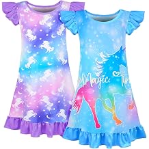 Fiodrimy 2Pcs Girls Nightgowns 3-8 Years Unicorn Sleepwear Night Sleep Dress Pajamas Little Kids Toddler Soft Nightgown