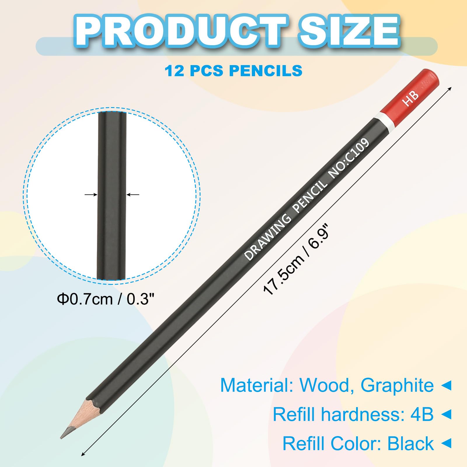 PATIKIL HB Drawing Pencils for Sketching 12PCS Sketch Pencils for Drawing Art Pencils Graphite Wood Pre-sharpened for Drawing Sketching Artists HB Pencils Black Red Rod - Image 2